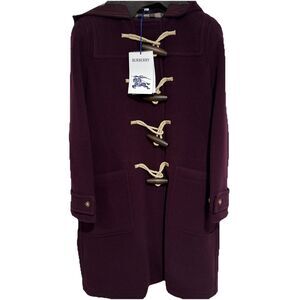 Burberry Belfield Wine Red Merino Women’s Wool Hooded Overcoat NWT Size US8